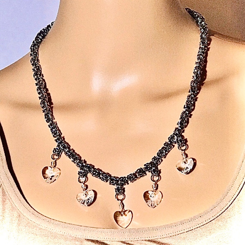 Artisan Crystal Hearts Necklace and Earring Set